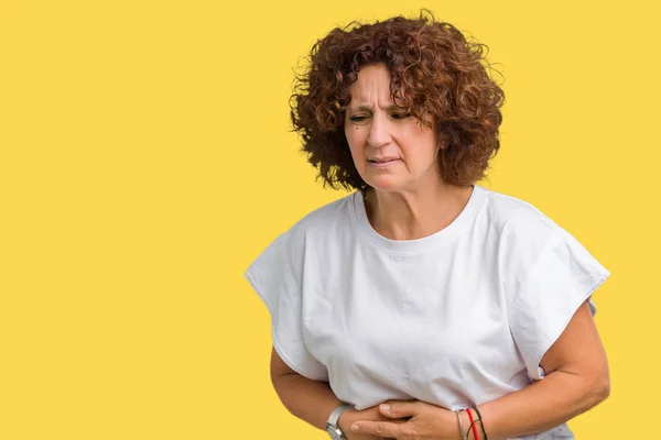 Hermosa Mujer Mediana Edad Ager Vistiendo Camiseta Blanca Sobre Fondo — Foto de Stock