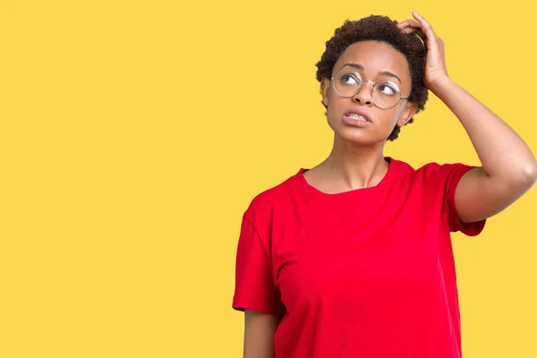 Bella Giovane Donna Afro Americana Che Indossa Occhiali Sfondo Isolato — Foto Stock