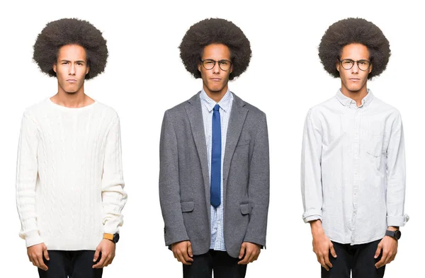 Collage Hombre Joven Con Pelo Afro Sobre Fondo Blanco Aislado —  Fotos de Stock
