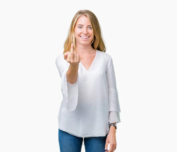 Beautiful Young Elegant Woman Isolated Background Showing Middle Finger Impolite — Stock Photo, Image