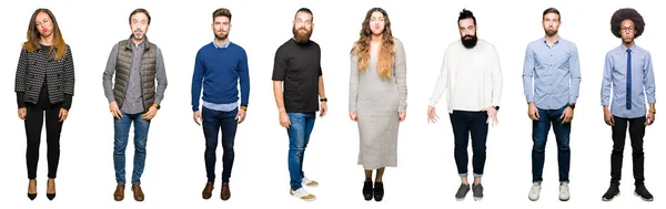 Collage Personas Sobre Fondo Blanco Aislado Hinchando Mejillas Con Cara —  Fotos de Stock