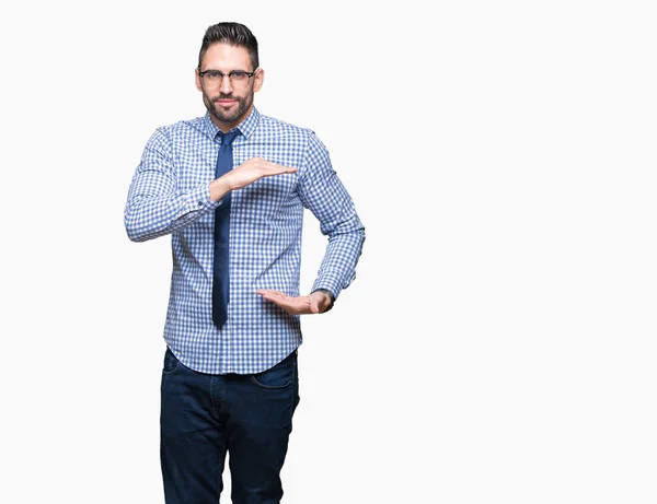 Joven Hombre Negocios Con Gafas Sobre Fondo Aislado Gesto Con — Foto de Stock