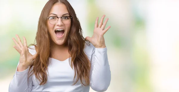 Bella Size Giovane Donna Sfondo Isolato Che Celebra Pazzo Stupito — Foto Stock