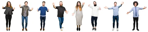 Collage Personer Över Vita Isolerade Bakgrunden Tittar Kameran Leende Med — Stockfoto
