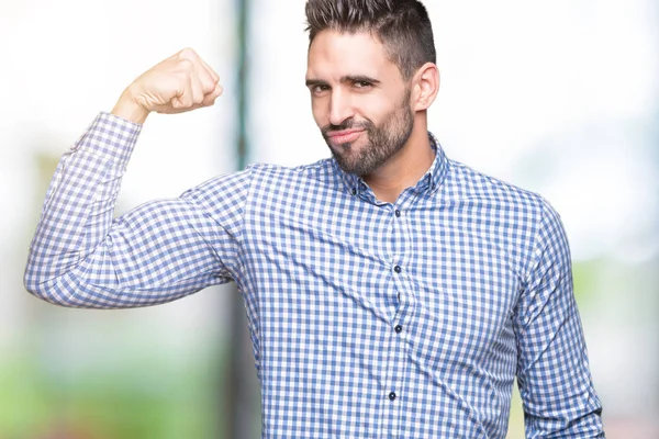 Joven Hombre Guapo Sobre Fondo Aislado Persona Fuerte Que Muestra — Foto de Stock