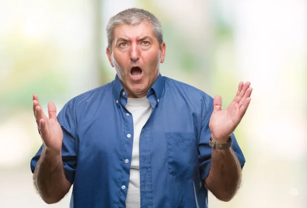 Handsome Senior Man Isolated Background Crazy Mad Shouting Yelling Aggressive — Stock Photo, Image