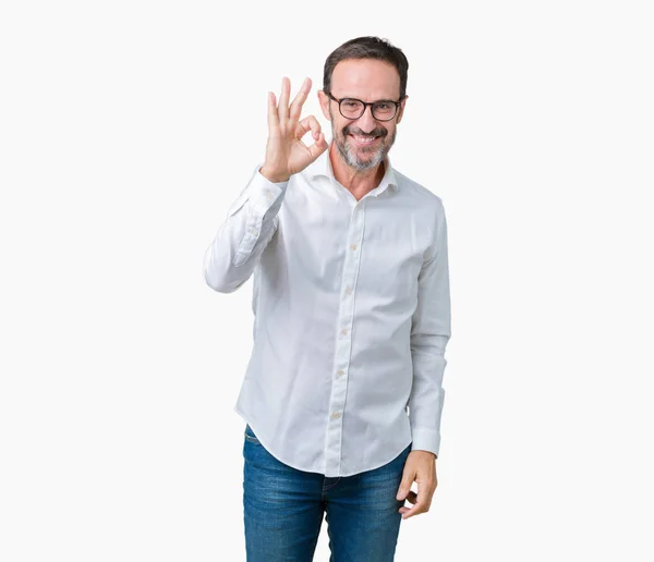 Handsome Middle Age Elegant Senior Business Man Wearing Glasses Isolated — Stock Photo, Image