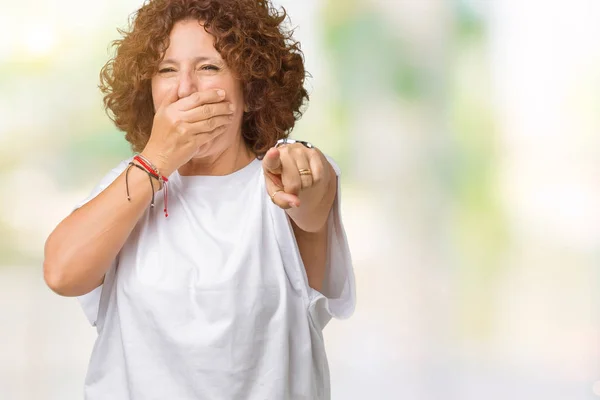 Hermosa Mujer Mediana Edad Ager Vistiendo Una Camiseta Blanca Sobre —  Fotos de Stock