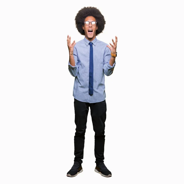 Jovem Homem Negócios Afro Americano Com Cabelo Afro Usando Óculos — Fotografia de Stock