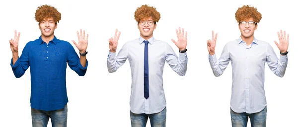 Collage Joven Hombre Negocios Con Pelo Rizado Con Gafas Sobre —  Fotos de Stock