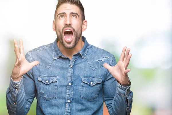 Young Handsome Man Isolated Background Crazy Mad Shouting Yelling Aggressive — Stock Photo, Image