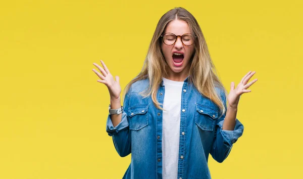 Ung Vacker Blond Kvinna Som Bär Glasögon Över Isolerade Bakgrund — Stockfoto