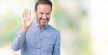 Yakışıklı orta yaş zarif komuta sizde izole arka plan Waiving mutlu selam söyleyerek üzerinde ve gülümseyen, dostça karşılama jest