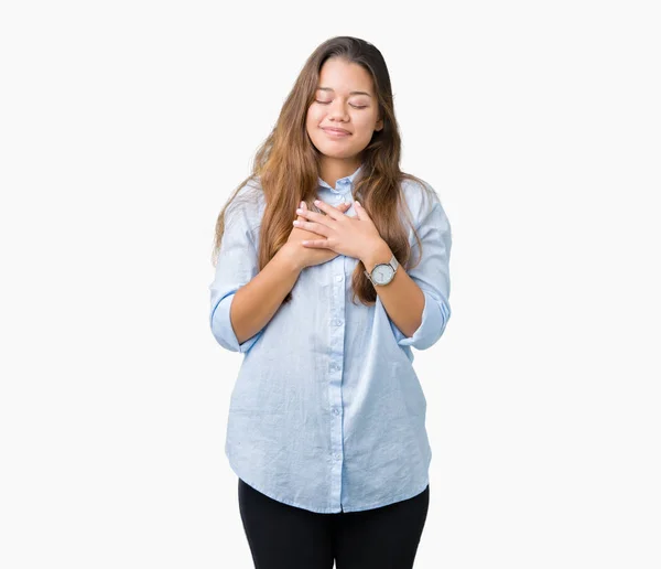 Joven Hermosa Mujer Negocios Morena Sobre Fondo Aislado Sonriendo Con — Foto de Stock