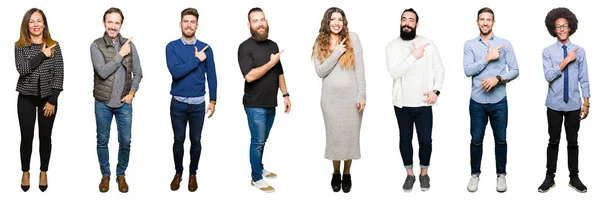 Collage Personer Över Isolerade Vitbakgrund Glada Med Ett Leende Ansiktet — Stockfoto