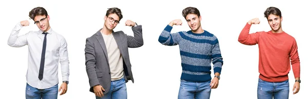 Коллаж Молодого Привлекательного Бизнесмена Изолированном Фоне Сильного Человека Демонстрирующего Мышцы — стоковое фото