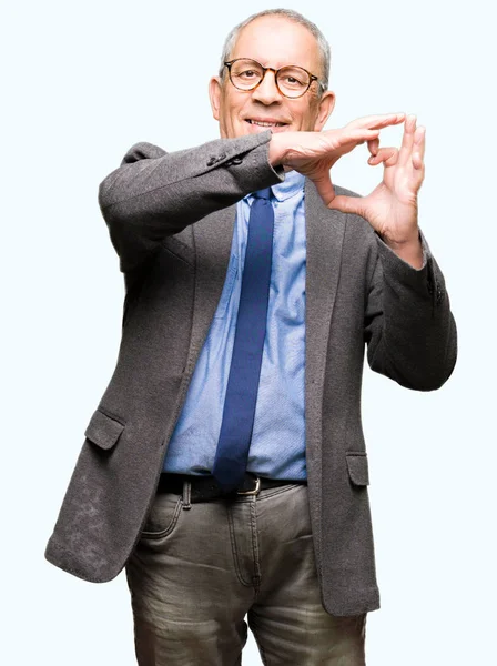 Przystojny Businesss Starszy Człowiek Sobie Okulary Krawat Uśmiechający Się Miłość — Zdjęcie stockowe