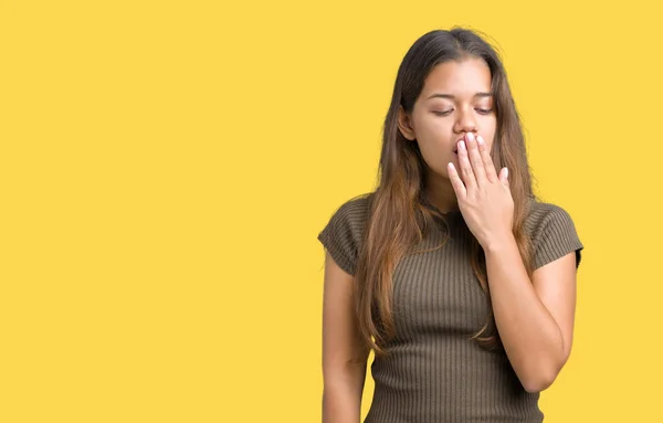 Jovem Bela Mulher Morena Sobre Fundo Isolado Entediado Bocejo Cansado — Fotografia de Stock