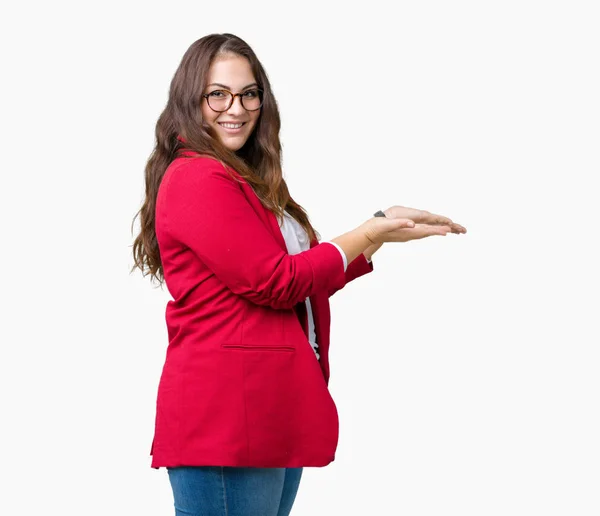 Schöne Size Junge Geschäftsfrau Mit Eleganter Jacke Und Brille Über — Stockfoto