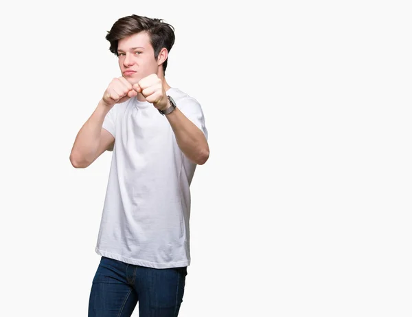 Joven Hombre Guapo Con Camiseta Blanca Casual Sobre Fondo Aislado —  Fotos de Stock