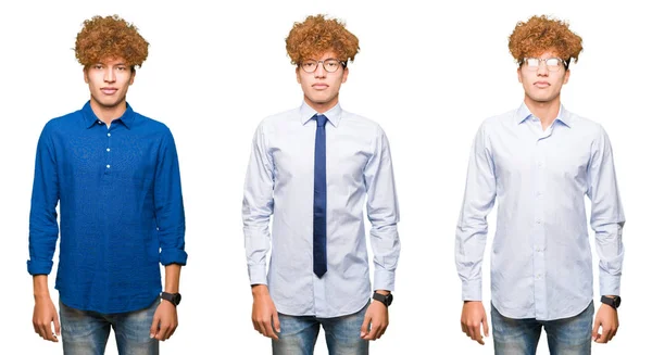 Colagem Jovens Homens Bussines Com Cabelos Encaracolados Vestindo Óculos Sobre — Fotografia de Stock