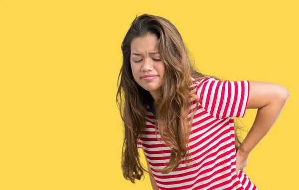 Junge Schöne Brünette Frau Trägt Gestreiftes Shirt Über Isoliertem Hintergrund — Stockfoto