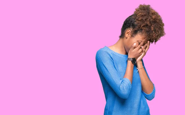 Beautiful Young African American Woman Isolated Background Sad Expression Covering — Stock Photo, Image