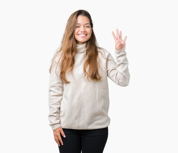 Young Beautiful Brunette Woman Wearing Turtleneck Sweater Isolated Background Showing — Stock Photo, Image