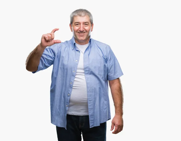 Knappe Senior Man Geïsoleerde Achtergrond Glimlachend Vertrouwen Gebaren Met Hand — Stockfoto