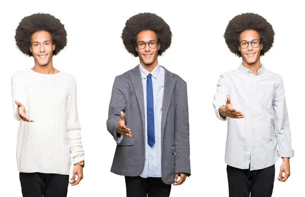 Collage Van Jonge Man Met Afro Haar Witte Geïsoleerde Achtergrond — Stockfoto