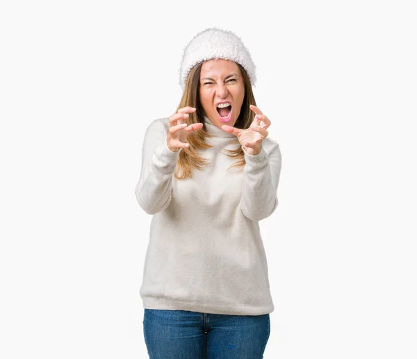 Schöne Frau Mittleren Alters Mit Winterpullover Und Hut Vor Isoliertem — Stockfoto
