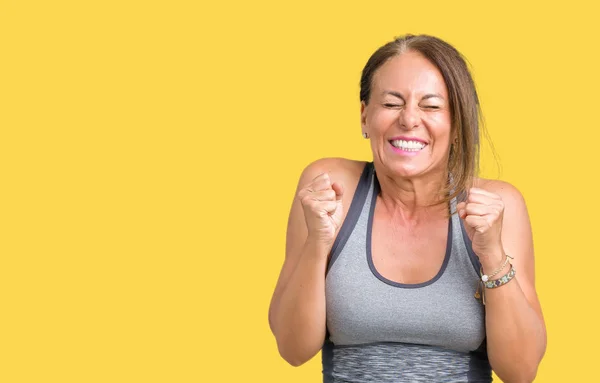 Beautiful Middle Age Woman Wearing Sport Clothes Isolated Background Excited — Stock Photo, Image