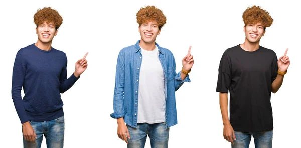 Collage Hombres Jóvenes Con Pelo Rizado Sobre Fondo Blanco Aislado —  Fotos de Stock