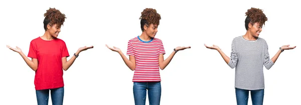 Colagem Jovem Bela Menina Africana Sobre Fundo Isolado Sorrindo Mostrando — Fotografia de Stock