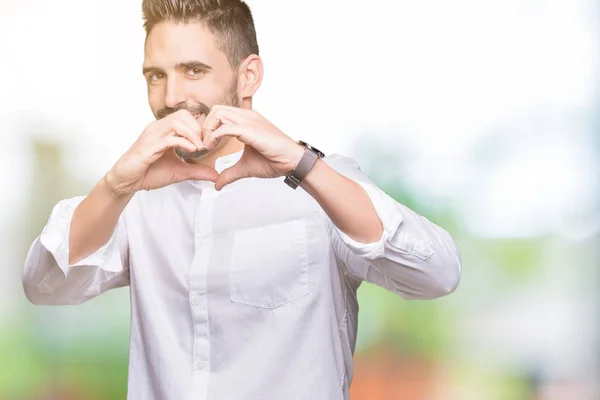 Jovem Homem Negócios Sobre Fundo Isolado Sorrindo Amor Mostrando Símbolo — Fotografia de Stock