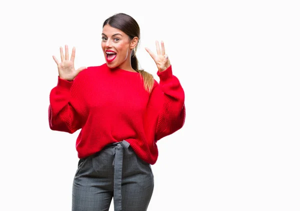 Jovem Mulher Negócios Bonita Vestindo Camisola Inverno Sobre Fundo Isolado — Fotografia de Stock