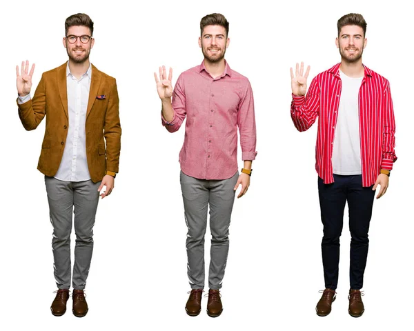 Collage Van Knappe Jonge Business Man Witte Geïsoleerde Achtergrond Tonen — Stockfoto