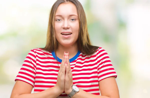 Молода Біла Красива Жінка Над Ізольованим Тлом Благає Молиться Руками — стокове фото