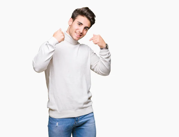 Young Handsome Man Wearing Turtleneck Sweater Isolated Background Looking Confident — Stock Photo, Image