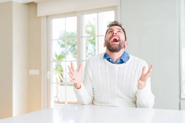 Handsome Man Wearing Casual Sweater Crazy Mad Shouting Yelling Aggressive — Stock Photo, Image