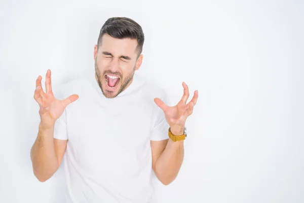 Joven Hombre Guapo Con Camiseta Blanca Casual Sobre Fondo Blanco — Foto de Stock