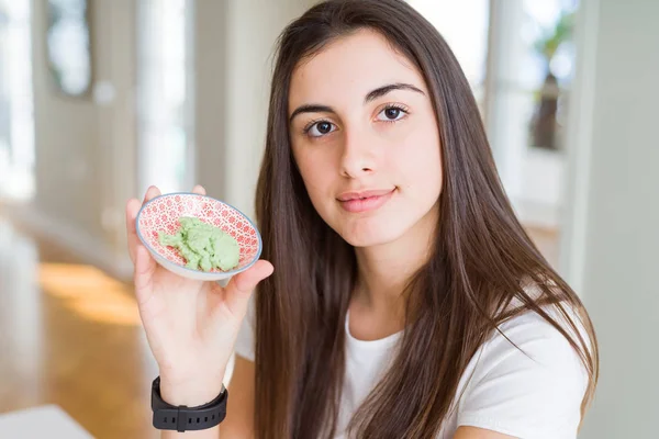 Beautiful Young Woman Holding Spicy Asian Wasabi Confident Expression Smart — Stock Photo, Image