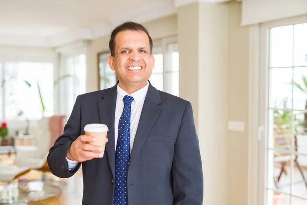 Middle Age Business Man Drinking Cup Coffee — Stock Photo, Image