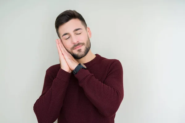 Young Handsome Man Wearing Sweater Isolated Background Sleeping Tired Dreaming — 스톡 사진