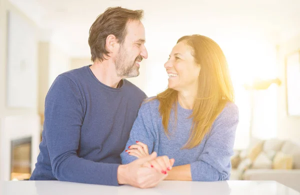 Romantic Middle Age Couple Sitting Together Home — Stock Photo, Image