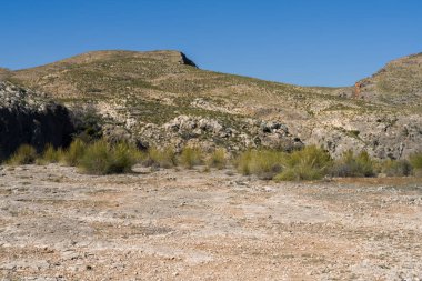 Güzel dağ manzarası, yeşil dağ çevre ve mavi gökyüzü güneşli bir günde