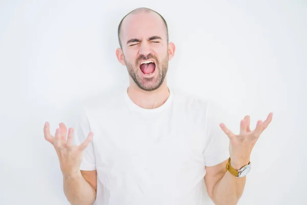 Young Bald Man White Isolated Background Celebrating Mad Crazy Success — Stock Photo, Image