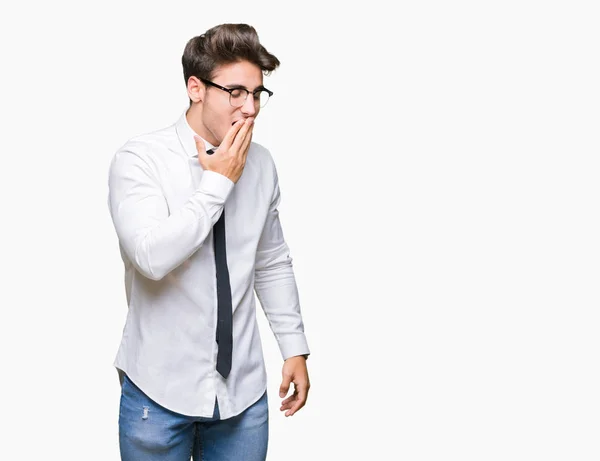 Young Business Man Wearing Glasses Isolated Background Bored Yawning Tired — Stock Photo, Image