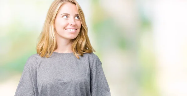 Beautiful Young Woman Wearing Oversize Casual Shirt Isolated Background Smiling — Stock Photo, Image