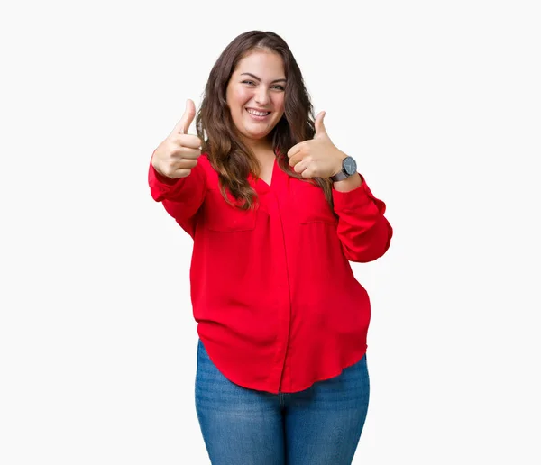 Mooi Grootte Jonge Zakenvrouw Goedkeuring Van Geïsoleerde Achtergrond Doen Positief — Stockfoto